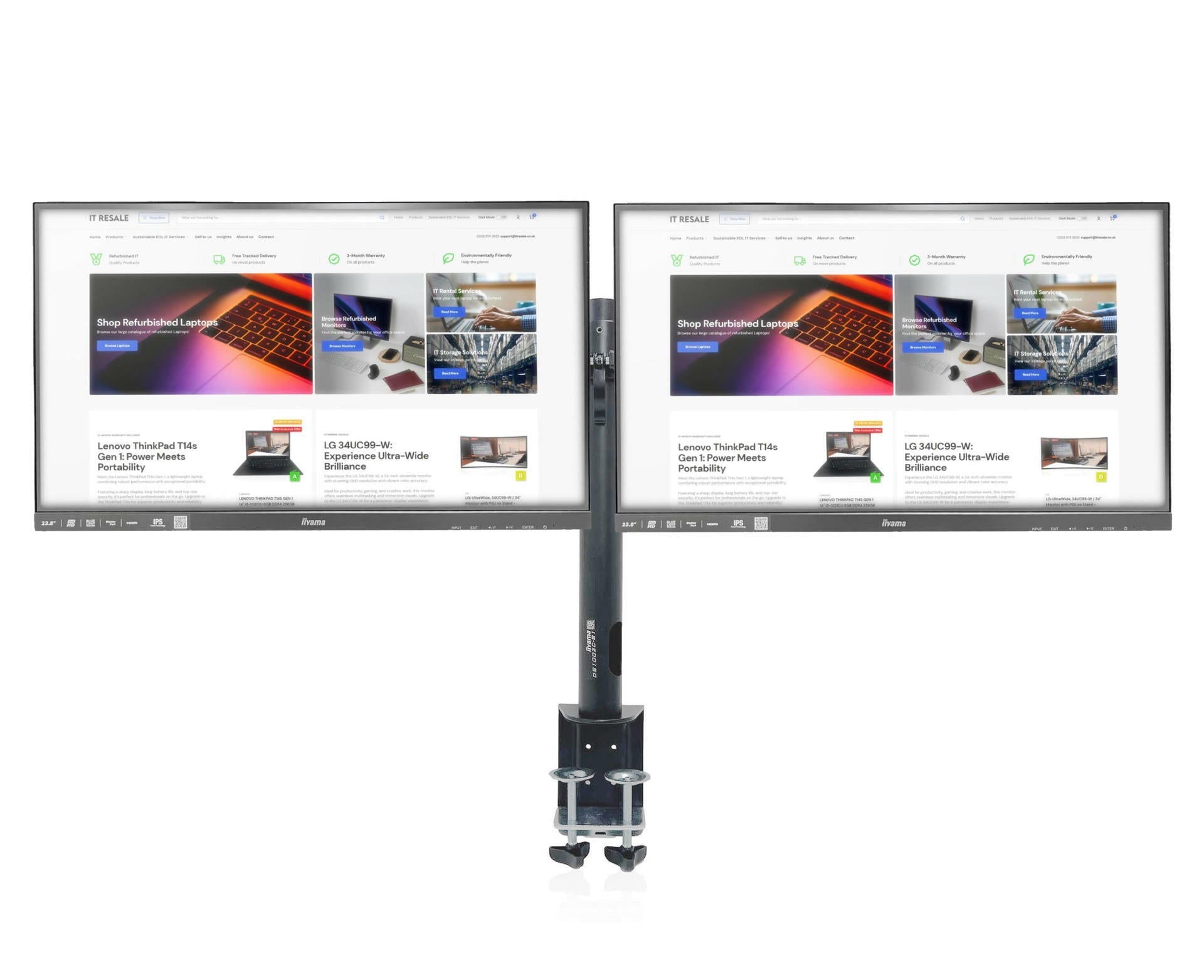 Cheap Dual Monitor Arm Setup 24 inch Full HD Monitor Work from Home WFH - IT Resale